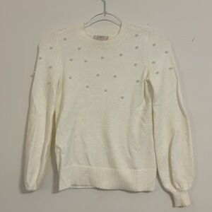LOFT Cream Sweater with Pearl Details